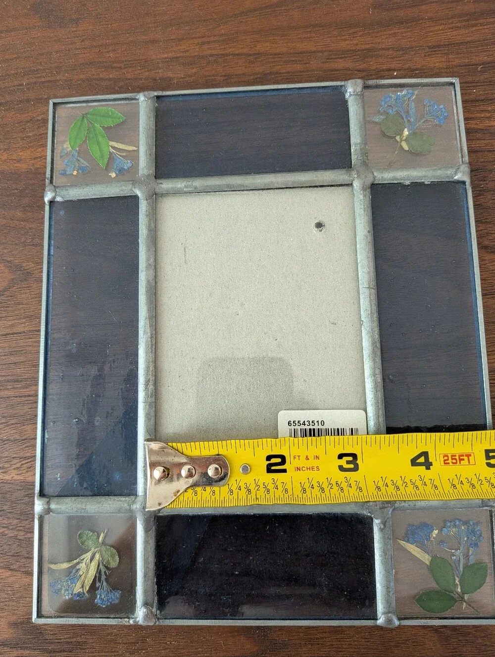 Vtg Carr Blue Leaded Glass Picture Frame Dried Press Flowers Photo Size 3.5